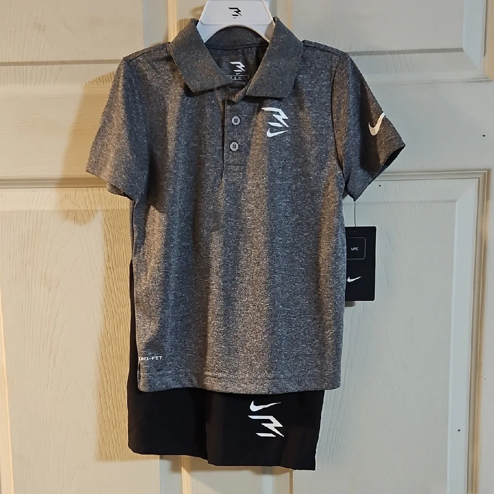 NIKE 3 BRAND 2 PIECE TODDLER SET: POLO/SHORTS:GRAY/BLACK: NEW WITH TAGS: SIZE 4T